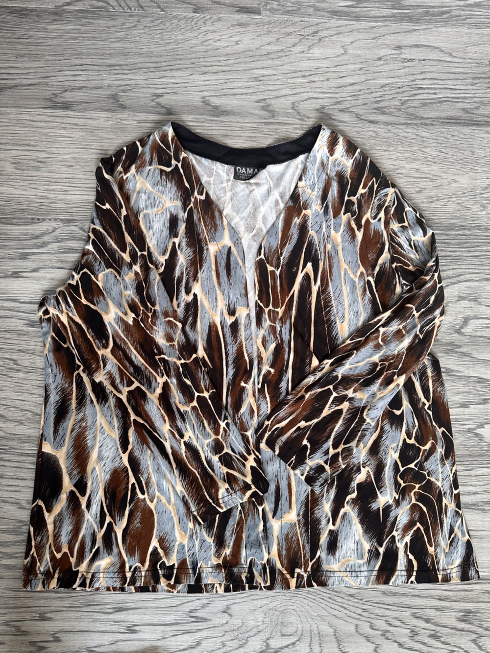Brown & Cream Patterned V-Neck open front Blouse